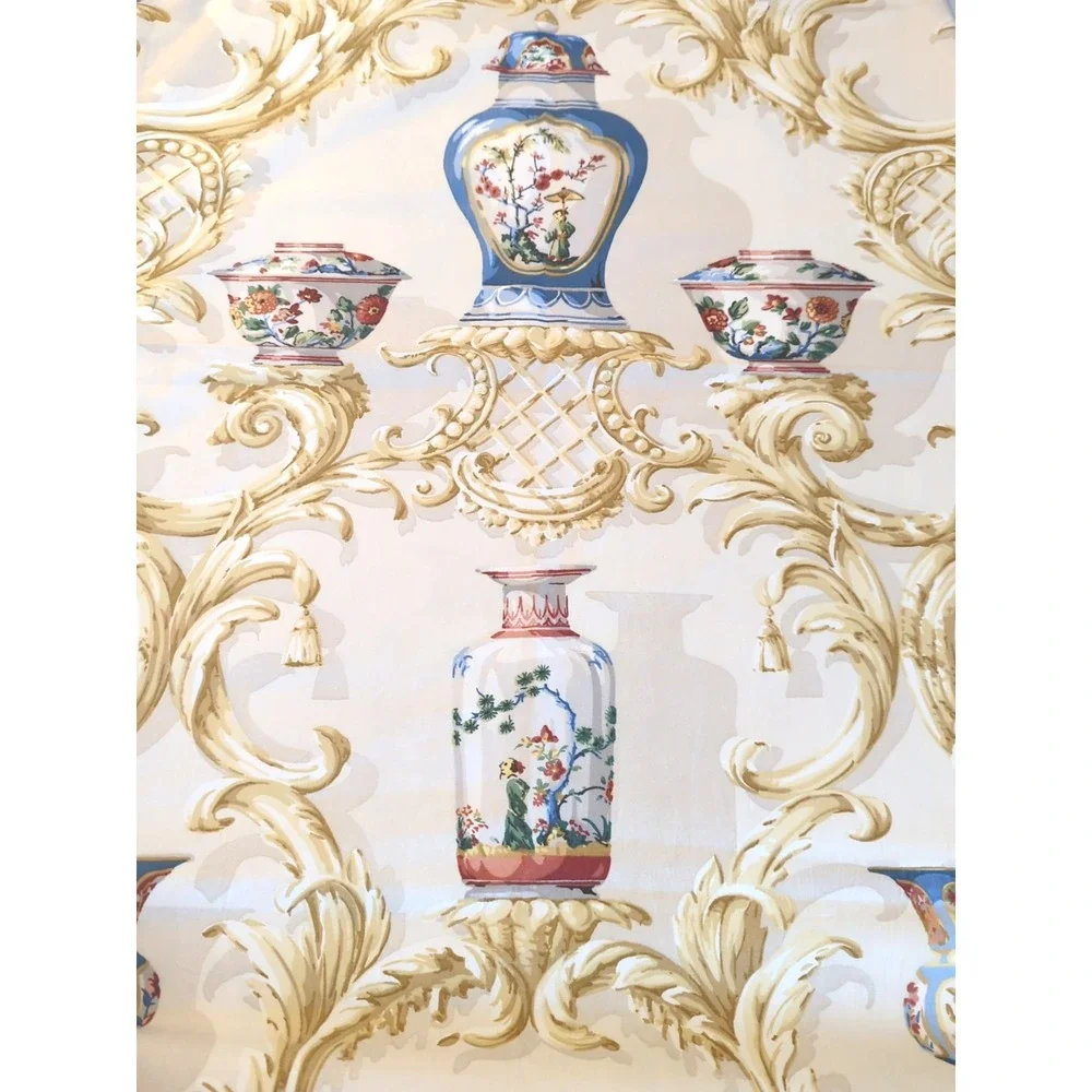 Vintage Chinese Vases Schumacher Greeff Fabric 95" Oyster Pat# 1184022  54" Wide - Picture 3 of 8